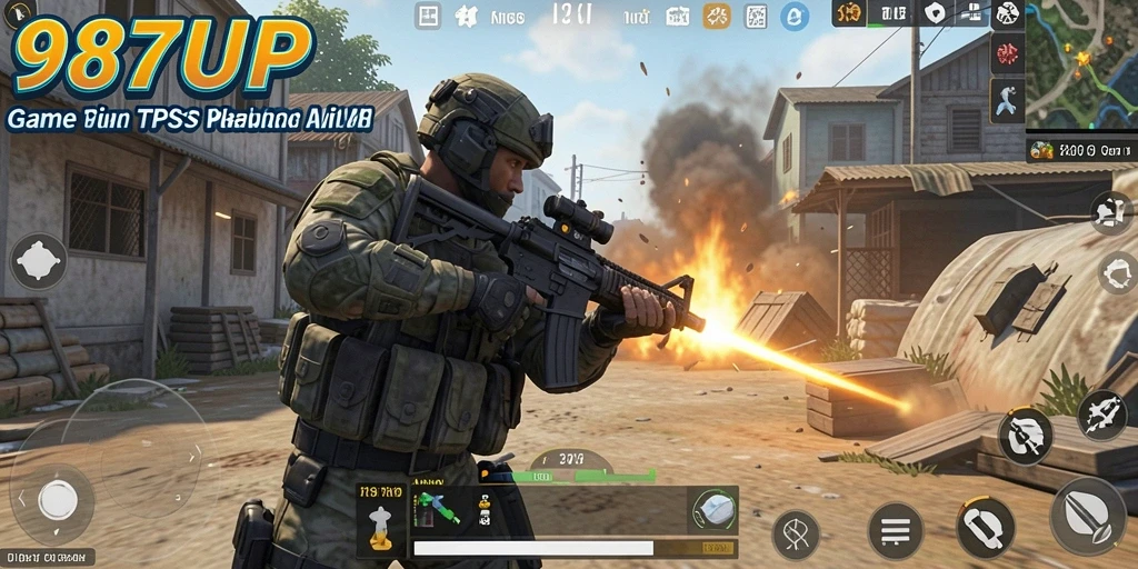 Screenshot gameplay 987UP menampilkan aksi tembak-menembak yang intens dan grafik yang mengesankan.