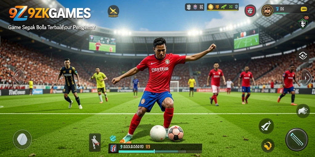 Tampilan dinamis dari pertandingan sepak bola dalam 9ZKGAMES.