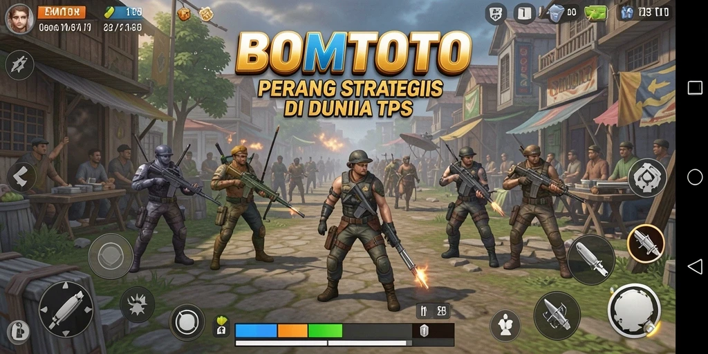 Screenshot intens dari gameplay BOMTOTO dengan aksi tembak-menembak yang seru.