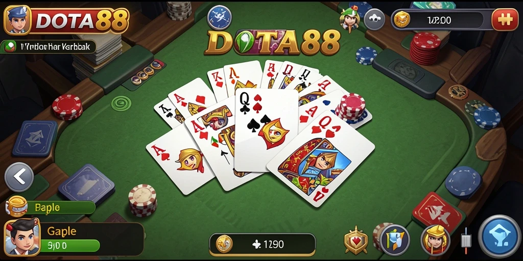 Gameplay seru Gaple di DOTA88 dengan teman-teman.