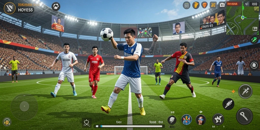 Screenshot menunjukkan aksi olahraga seru dalam permainan HOYE55.