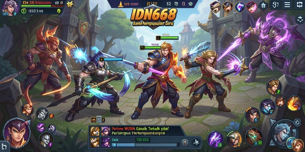 Tampilan permainan IDN668 dengan pertempuran tim yang seru.