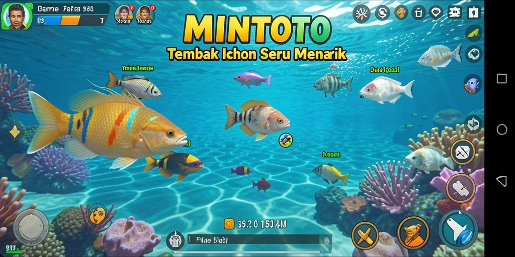 Tampilan gameplay MINTOTO dengan aksi menembak ikan yang seru.