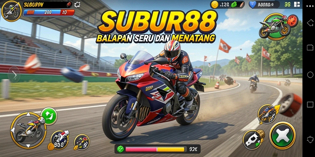 Tangkapan layar menunjukkan aksi balapan seru di SUBUR88.