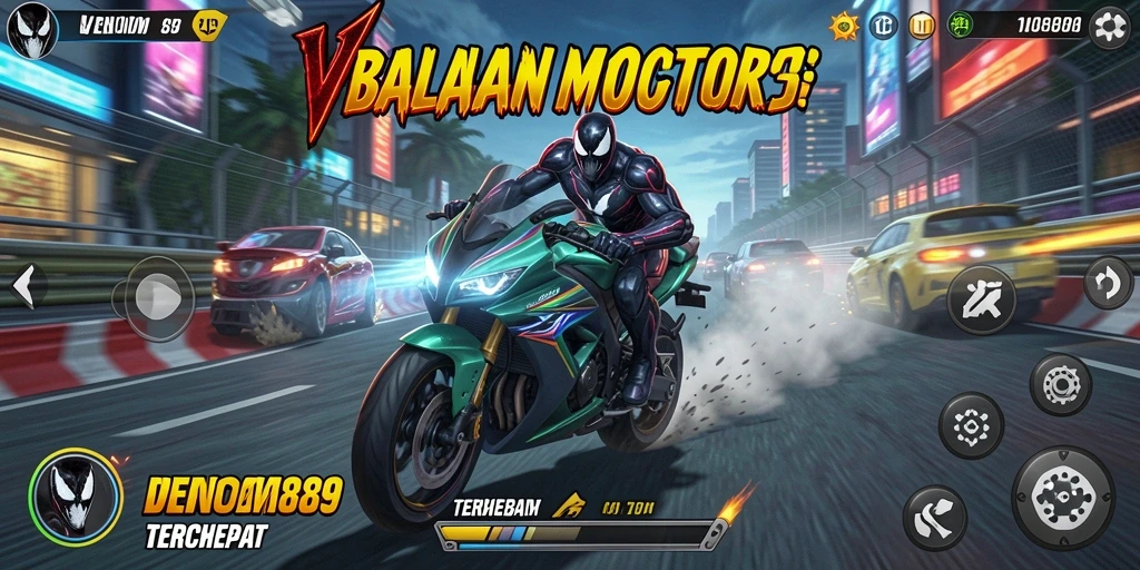 Gameplay VENOM889 yang mendebarkan dalam balapan motor yang seru.